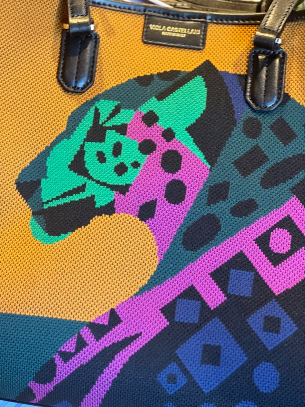 NWT Viola Castellani Atena Crochet Tote Bag Italian Leather Big Cat Leopard 🐆 - Picture 3 of 16